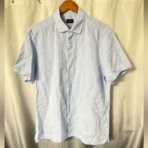 Ermenegildo Zegna 100% Linen Blue Men’s SS Shirt Sz X-Large